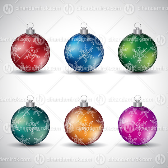Colorful Glossy Christmas Balls with Snowflake Designs
