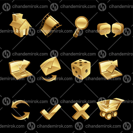 Golden Web Icons on a Black Background