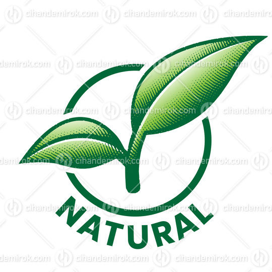 Natural Round Icon with 2 Engraved Green Leaves - Icon 8