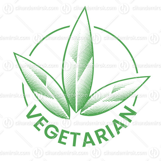 Vegetarian Engraved Round Icon with 3 Green Leaves - Icon 3