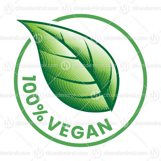 100% Vegan Engraved Round Icon with a Green Leaf - Icon 7