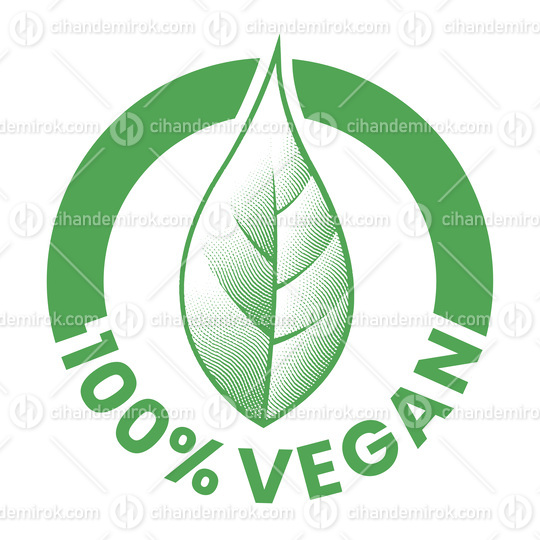 100% Vegan Engraved Round Icon with Green Leaf - Icon 6