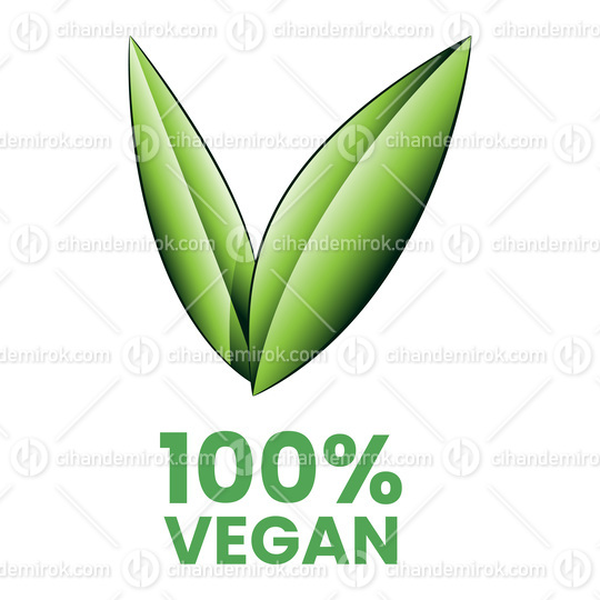 %100 Vegan Icon with Shaded Green Leaves