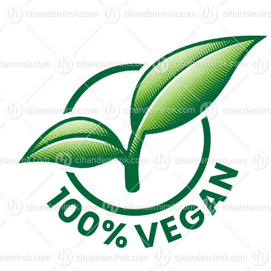 100% Vegan Round Icon with 2 Engraved Green Leaves - Icon 8