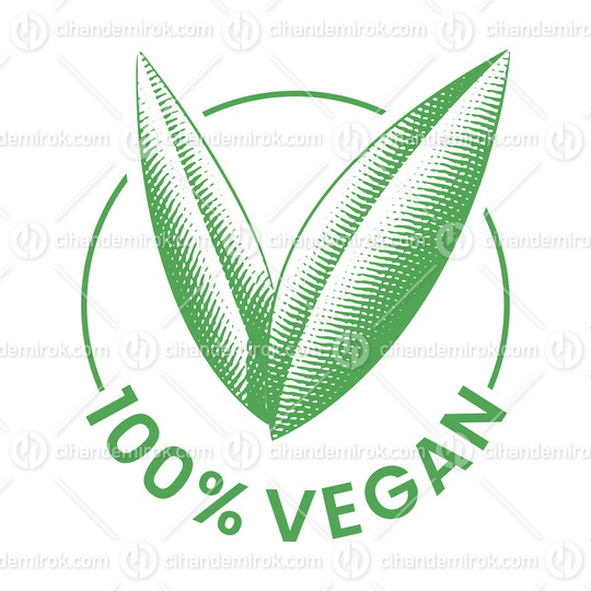 %100 Vegan Round Icon with Engraved Green Leaves - Icon 3