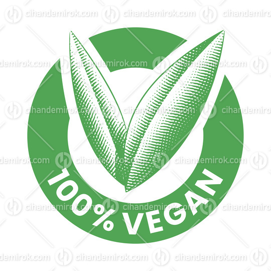 %100 Vegan Round Icon with Engraved Green Leaves - Icon 4