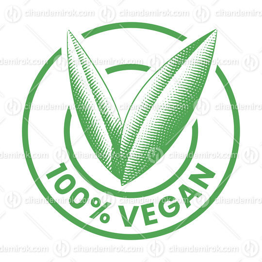 %100 Vegan Round Icon with Engraved Green Leaves - Icon 5