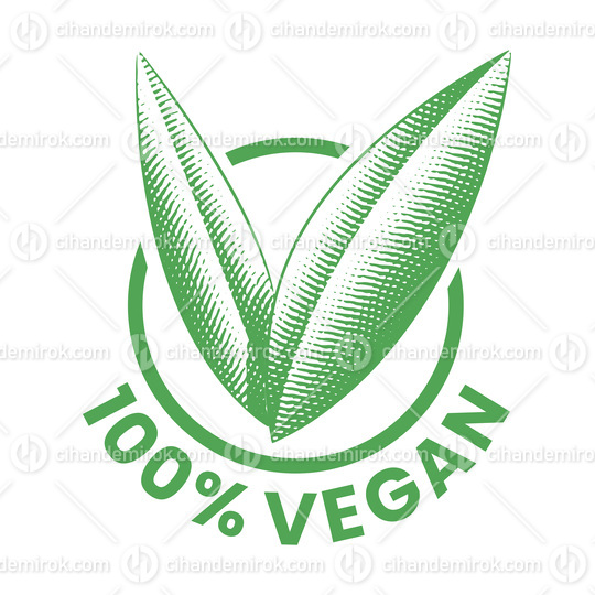 %100 Vegan Round Icon with Engraved Green Leaves - Icon 8
