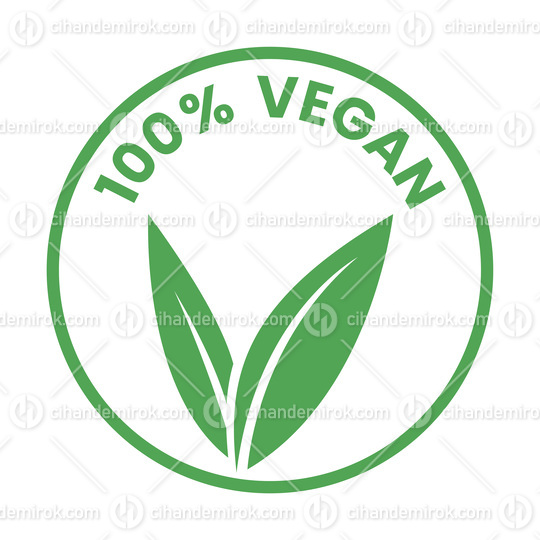 %100 Vegan Round Icon with Green Leaves - Icon 1