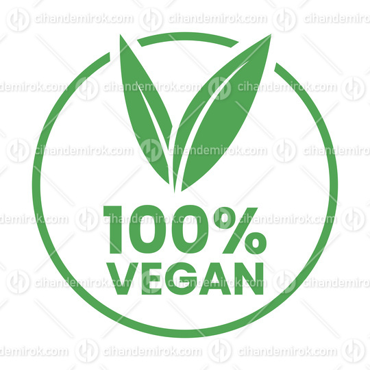 %100 Vegan Round Icon with Green Leaves - Icon 2