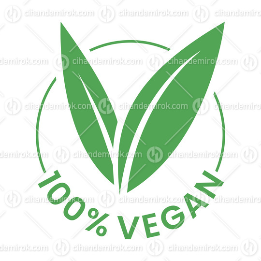 %100 Vegan Round Icon with Green Leaves - Icon 3