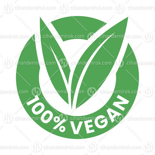 %100 Vegan Round Icon with Green Leaves - Icon 4