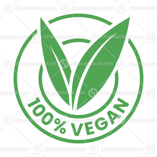 %100 Vegan Round Icon with Green Leaves - Icon 5