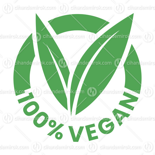 %100 Vegan Round Icon with Green Leaves - Icon 6