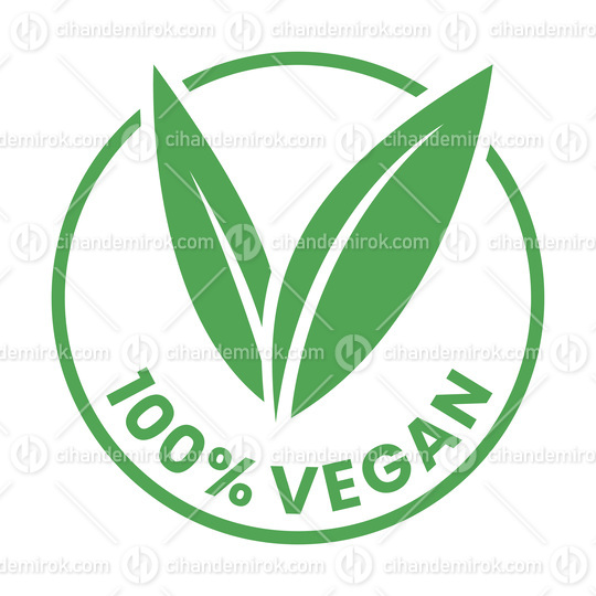 %100 Vegan Round Icon with Green Leaves - Icon 7