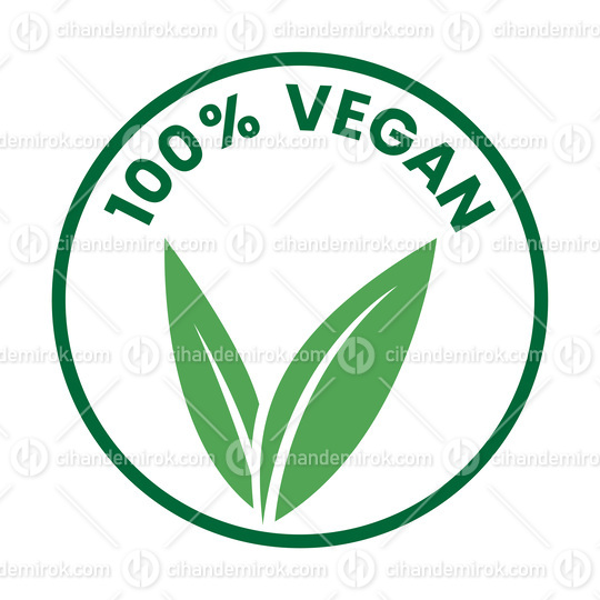 %100 Vegan Round Icon with Green Leaves and Dark Green Text - Ic