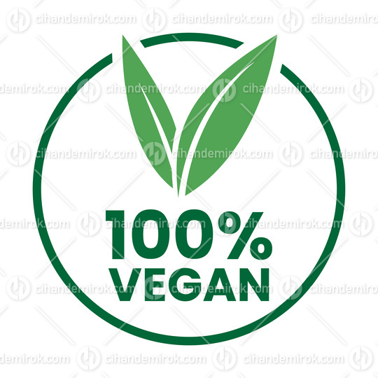 %100 Vegan Round Icon with Green Leaves and Dark Green Text - Ic