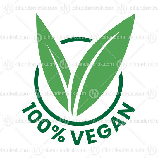 %100 Vegan Round Icon with Green Leaves and Dark Green Text - Ic