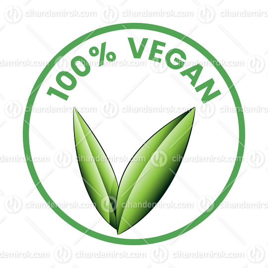 %100 Vegan Round Icon with Shaded Green Leaves - Icon 1
