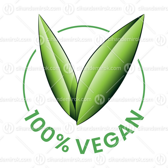 %100 Vegan Round Icon with Shaded Green Leaves - Icon 3