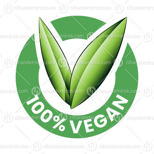 %100 Vegan Round Icon with Shaded Green Leaves - Icon 4