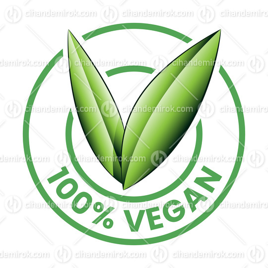 %100 Vegan Round Icon with Shaded Green Leaves - Icon 5