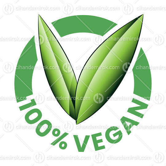 %100 Vegan Round Icon with Shaded Green Leaves - Icon 6