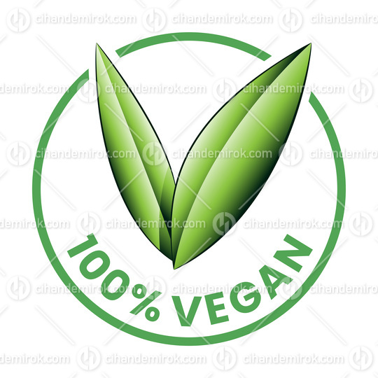 %100 Vegan Round Icon with Shaded Green Leaves - Icon 7