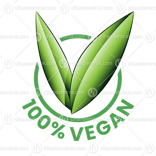 %100 Vegan Round Icon with Shaded Green Leaves - Icon 8
