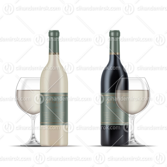 2 Bottles of White Wine and Wine Glasses