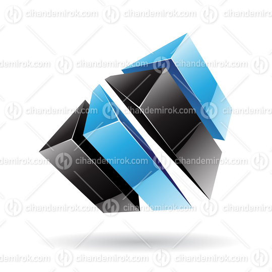 3d Abstract Glossy Metallic Logo Icon of Black and Blue Bars Shape