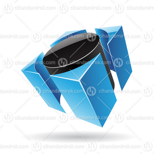 3d Abstract Glossy Metallic Logo Icon of Black and Blue Cylinder Shape 
