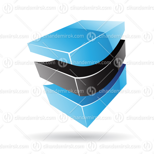 3d Abstract Glossy Metallic Logo Icon of Black and Blue Wave Shape