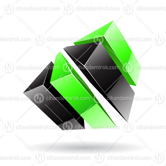 3d Abstract Glossy Metallic Logo Icon of Black and Green Bars Shape