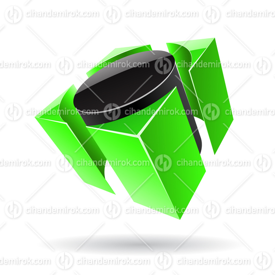 3d Abstract Glossy Metallic Logo Icon of Black and Green Cylinder Shape 