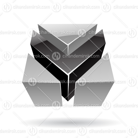 3d Abstract Glossy Metallic Logo Icon of Black and Grey Arrow Shape 