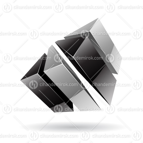3d Abstract Glossy Metallic Logo Icon of Black and Grey Bars Shape