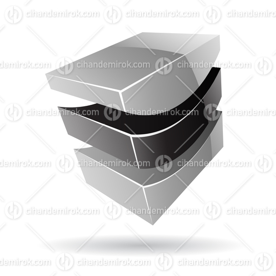 3d Abstract Glossy Metallic Logo Icon of Black and Grey Wave Shape