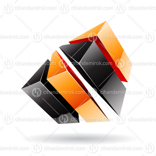 3d Abstract Glossy Metallic Logo Icon of Black and Orange Bars Shape 