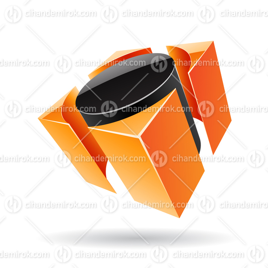 3d Abstract Glossy Metallic Logo Icon of Black and Orange Cylinder Shape 
