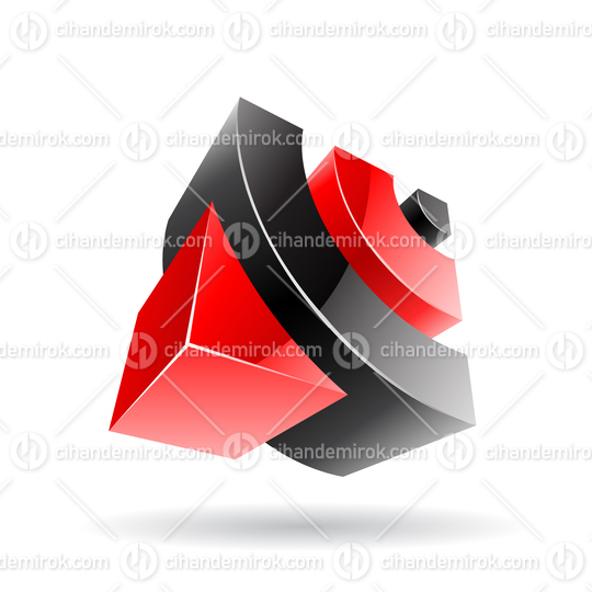 3d Abstract Glossy Metallic Logo Icon of Black and Red Wifi Shape