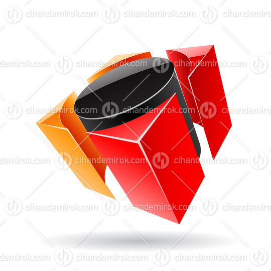 3d Abstract Glossy Metallic Logo Icon of Black Red and Orange Cylinder Shape