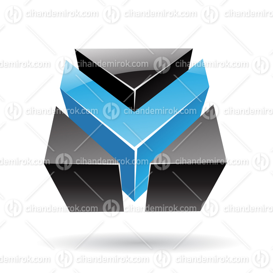 3d Abstract Glossy Metallic Logo Icon of Blue and Black Arrow Shape 