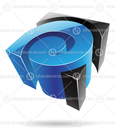 3d Abstract Glossy Metallic Logo Icon of Blue and Black Swirl Shape