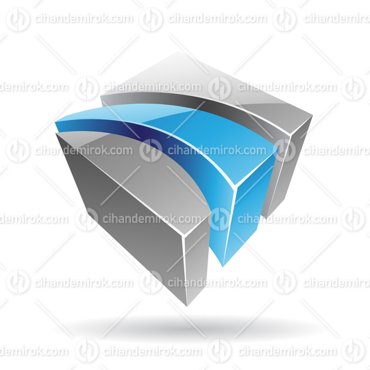 3d Abstract Glossy Metallic Logo Icon of Blue and Grey Striped Shape 