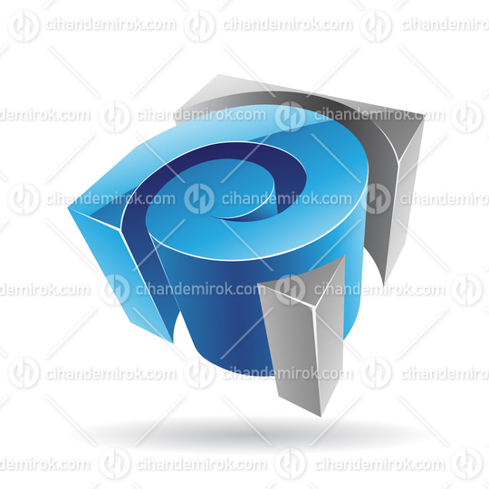3d Abstract Glossy Metallic Logo Icon of Blue and Grey Swirl Shape