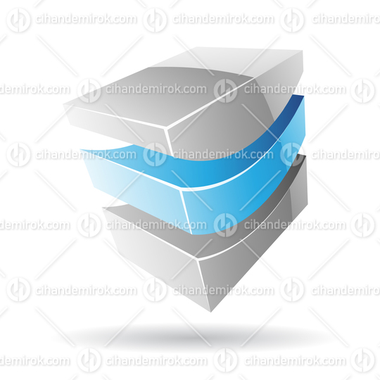 3d Abstract Glossy Metallic Logo Icon of Blue and Grey Wave Shape