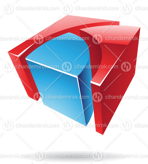 3d Abstract Glossy Metallic Logo Icon of Blue and Red Cube Shape