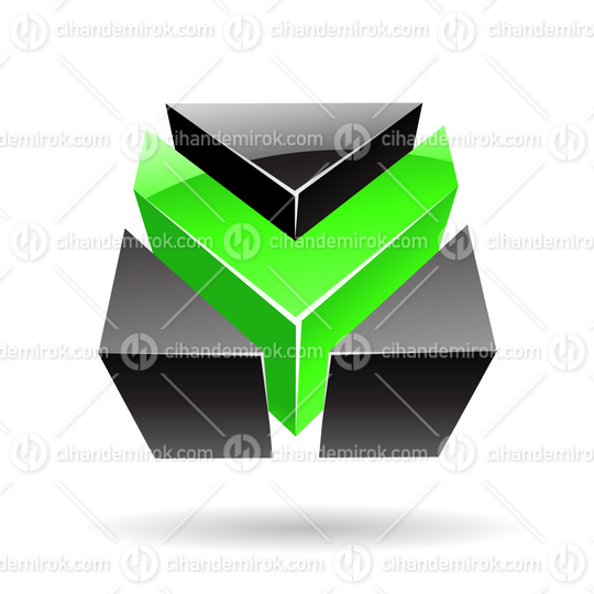 3d Abstract Glossy Metallic Logo Icon of Green and Black Arrow Shape