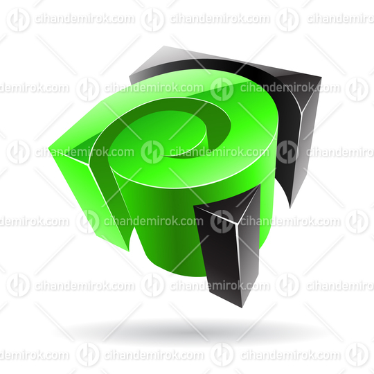 3d Abstract Glossy Metallic Logo Icon of Green and Black Swirl Shape